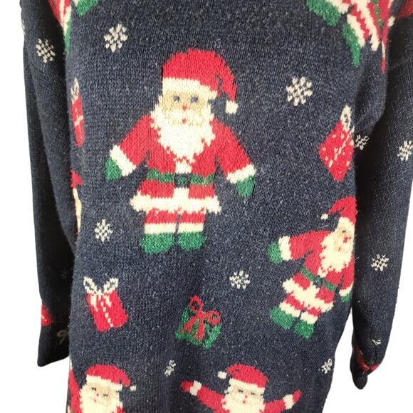 VTG Nutcracker Ugley Festive Christmas Sweater Navy Blue Santa Themed Sized M - Picture 2 of 5